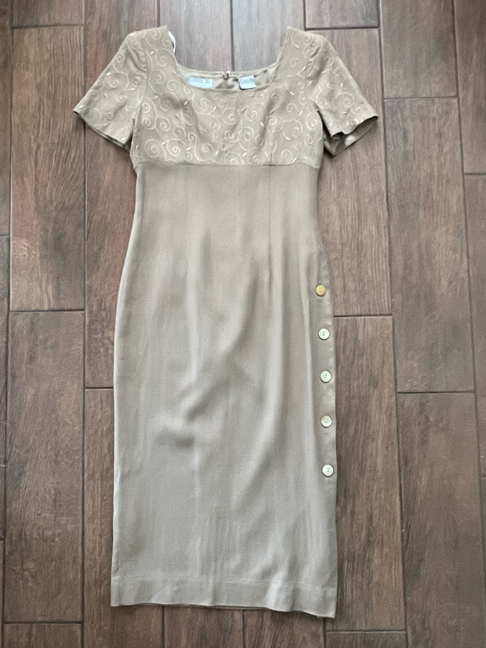 Liz Claiborne Tan Rayon Maxi Sheath Vintage Dress Petite size 4